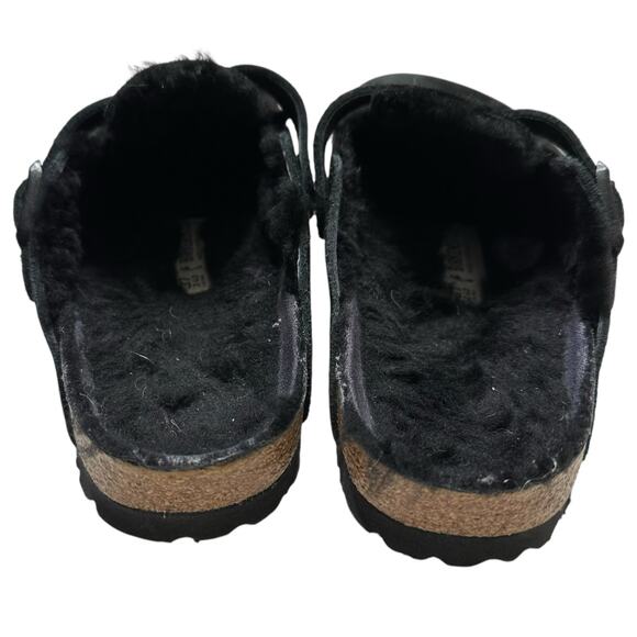 BIRKENSTOCK Black Shearling Lined Slippers Boston Clog Women's Size 6 - Picture 7 of 11